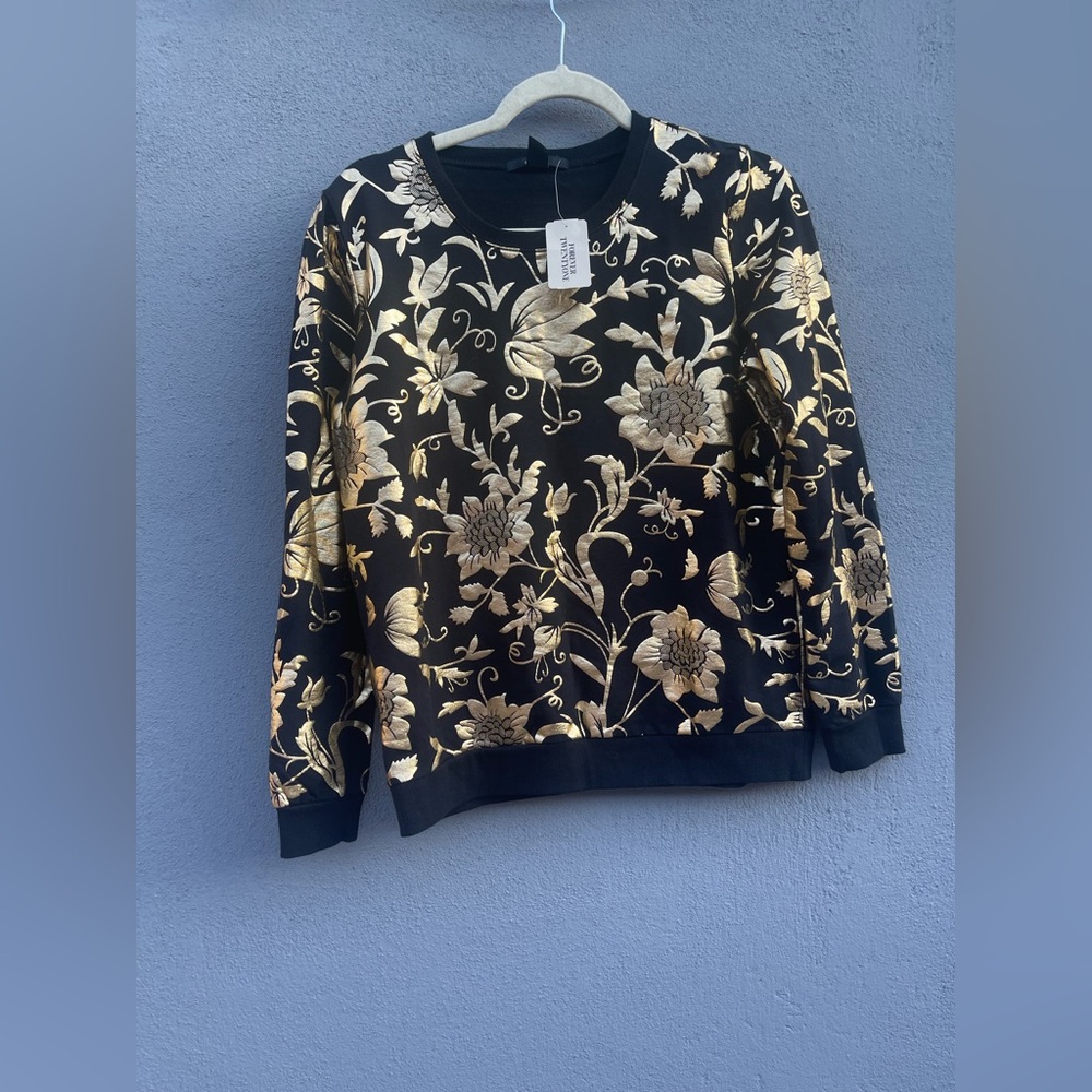Forever 21 Black and Gold Floral Top